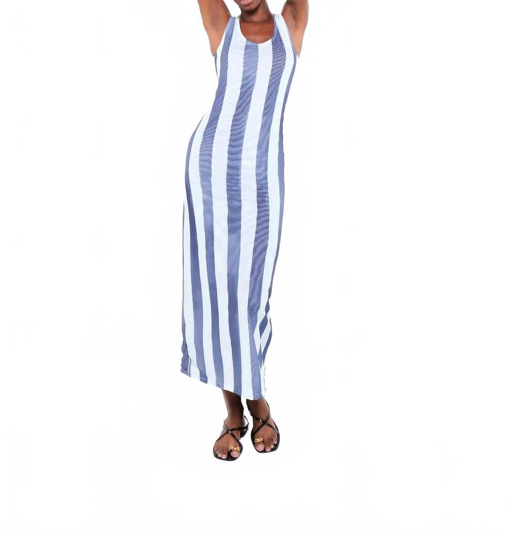 NEW THE LULO PROJECT elaine maxi dress in heritage stripes blue
